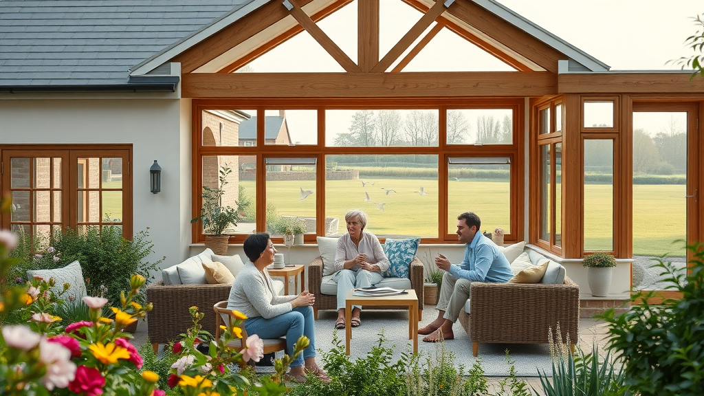 Sustainable building design blending classic home with glass extension and garden