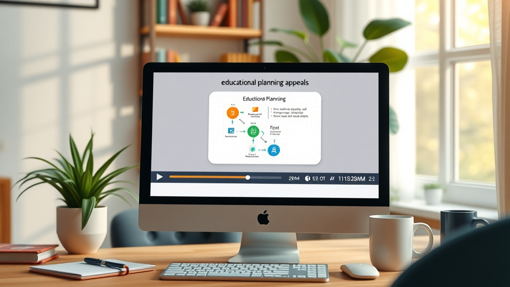 Watching planning appeals explainer video with diagrams in cozy home office