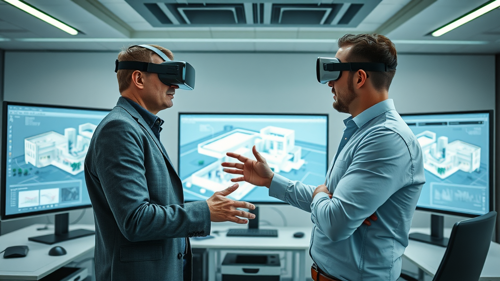 Architect demonstrating architectural design services using VR technology.