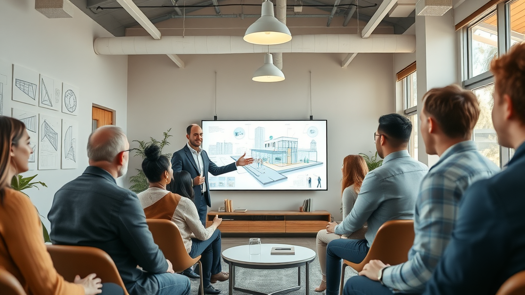 Architect showcasing project animation for architectural design services.