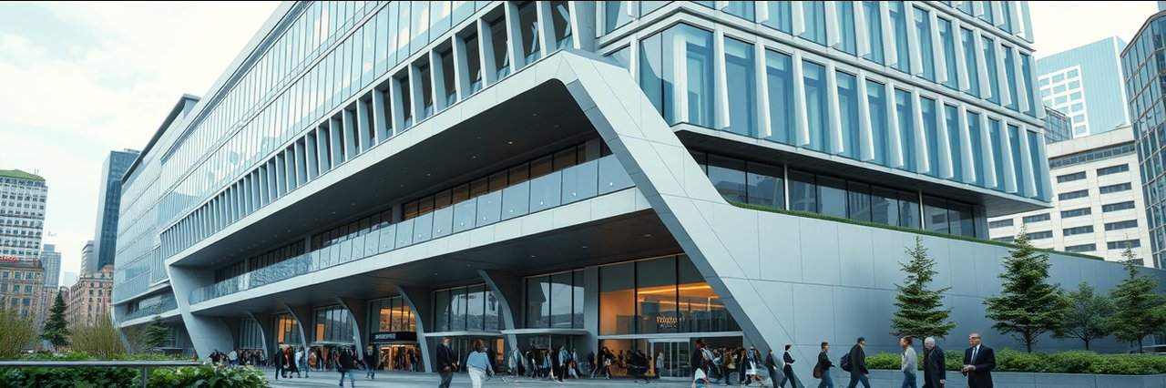 Sleek modern city building highlights durable architectural solutions in urban design.