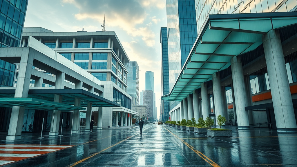 Durable architectural solutions protect city buildings after rainfall