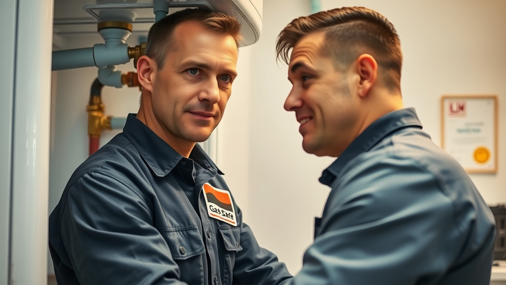 Certified engineer performs landlord gas safety check on home boiler