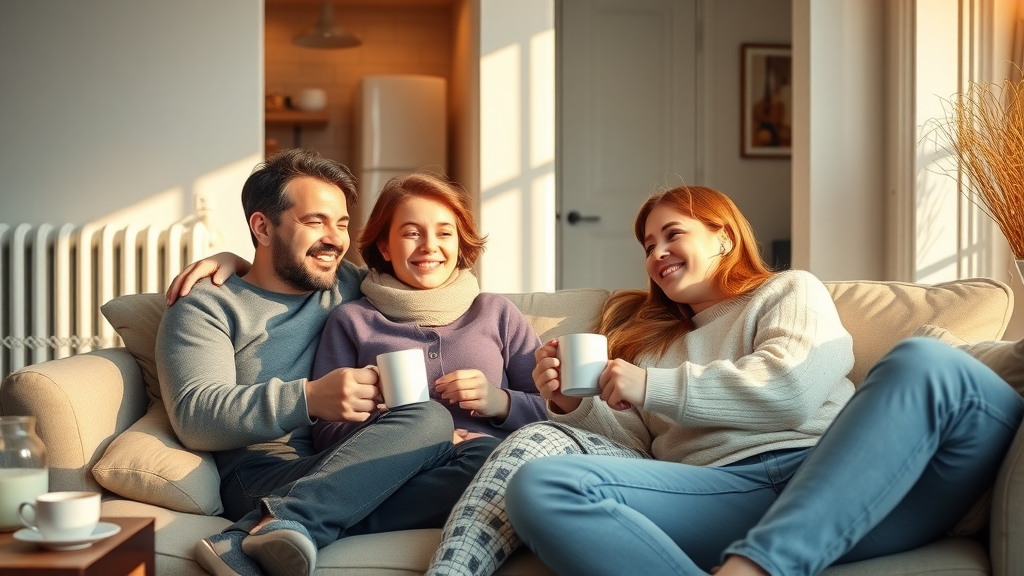 Cozy home interior with family enjoying warmth after gas boiler installation