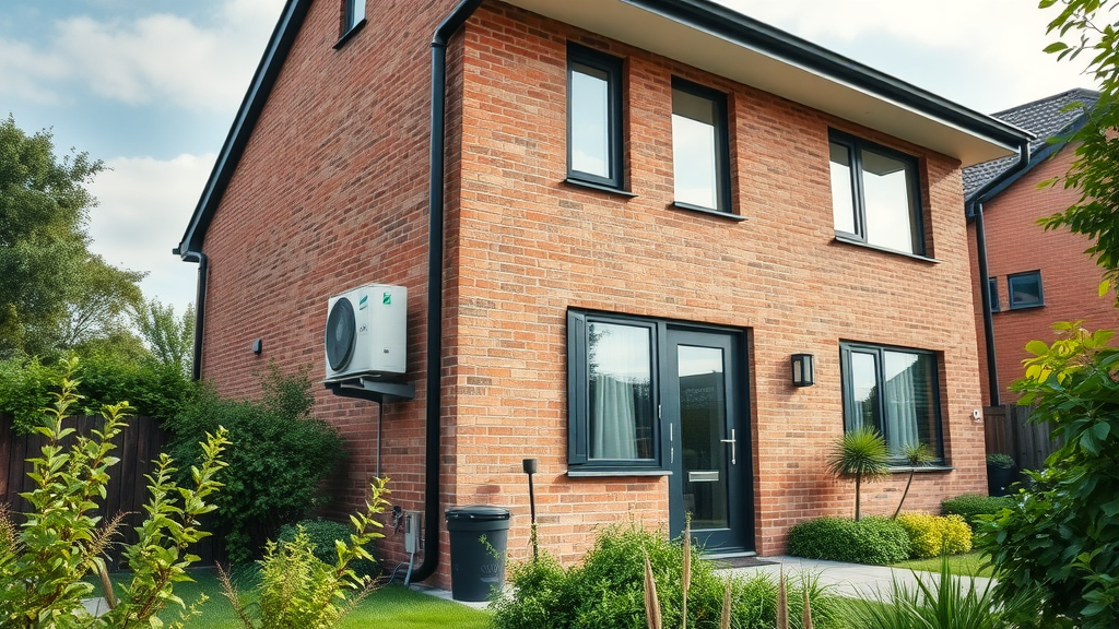 Modern home with gas boiler and sustainable energy systems for efficient heating