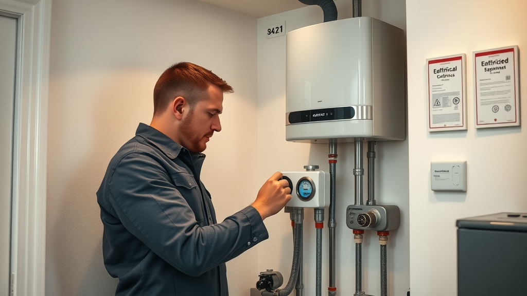 Modern boiler installation by certified engineer in clean utility room