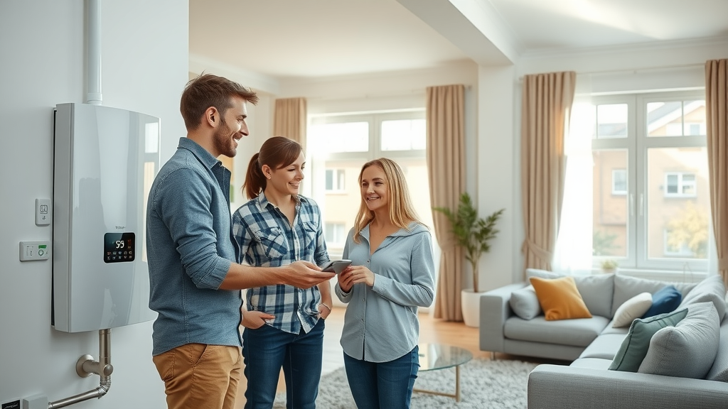 Expert explains digital boiler controls during new installation for homeowners