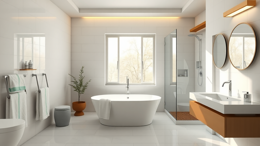 Modern bathroom installation Chesterfield with bathtub, walk-in shower, and underfloor heating.
