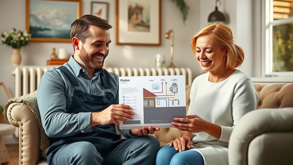 Professional plumber consulting homeowner about Chesterfield plumbing services.