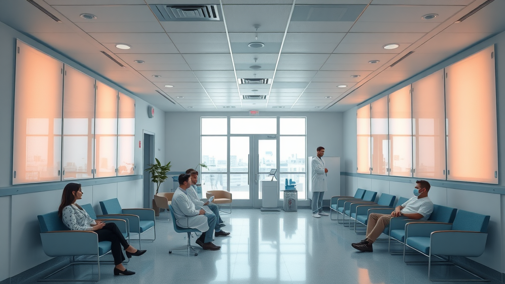 Healthcare waiting area utilizing commercial infrared heating for patient comfort