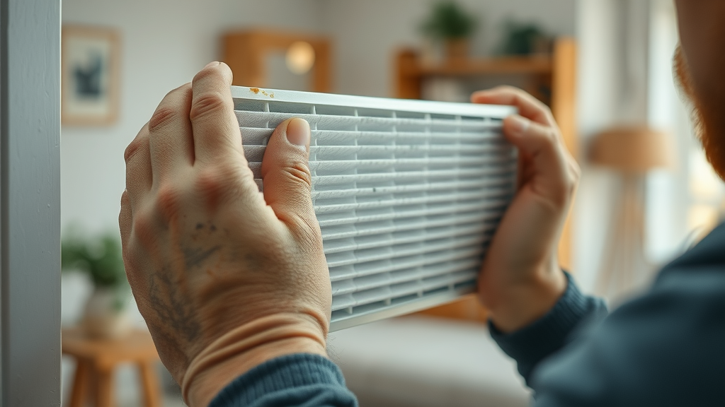 Technician replacing clean HVAC filter during routine air conditioning maintenance.