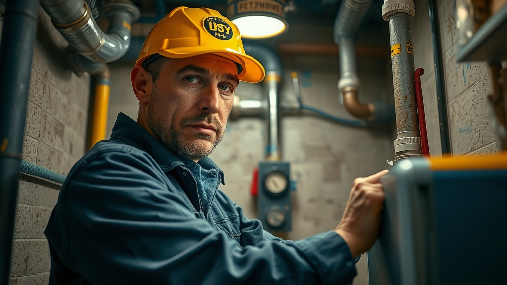 24/7 emergency plumbing fixing boiler in utility room during crisis