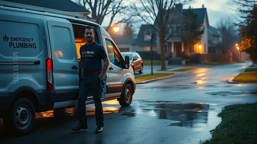 Plumber arrives for 24/7 emergency plumbing call to rescue family home
