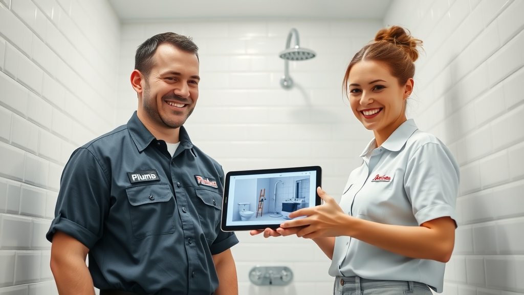 Chesterfield plumbers explaining expert plumbing services to homeowner with video.