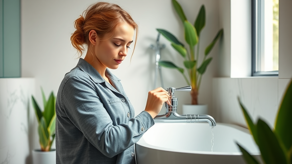 Bathroom plumber upgrades bathtub with new fixtures, highlighting plumbing services.