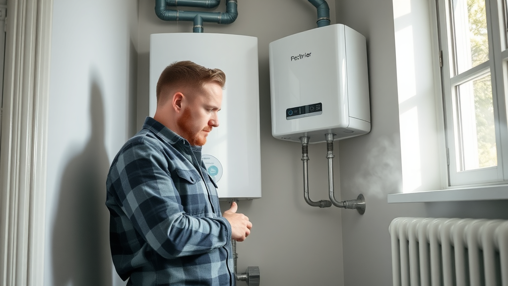 Certified engineer installs modern boiler for efficient home heating