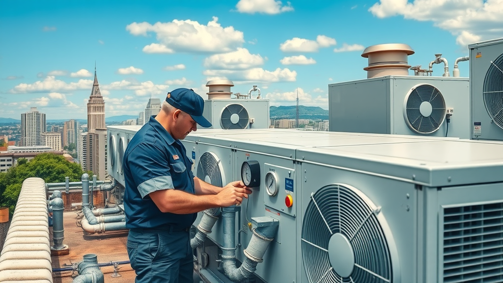 Commercial air conditioning maintenance on rooftop ensures reliable cooling