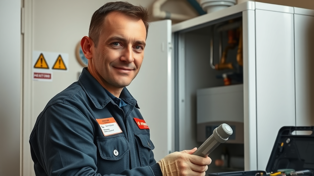 Gas Safe engineer conducting landlord gas safety check on boiler