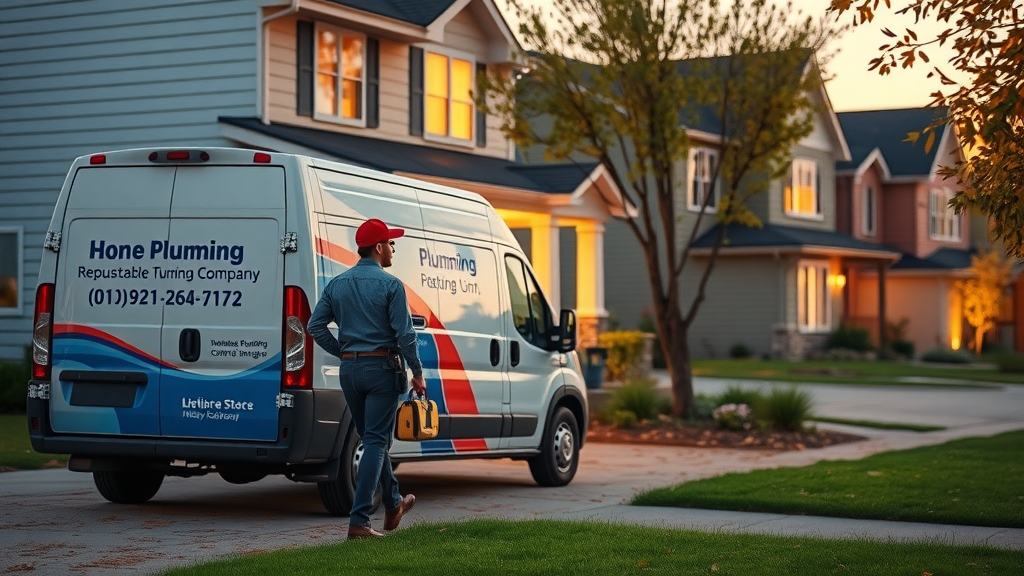 Trustworthy plumbing company professional arriving at modern home at sunset
