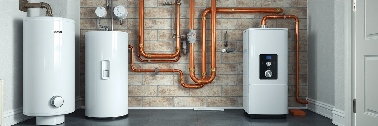 Professional underfloor heating systems installation with boiler and cylinder