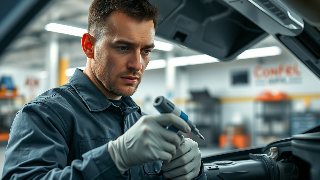 Technician provides expert air conditioning repairs for cars in the workshop.