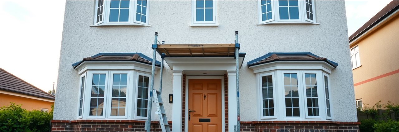 Suburban home exterior with fresh painting and ladder, interior exterior painting