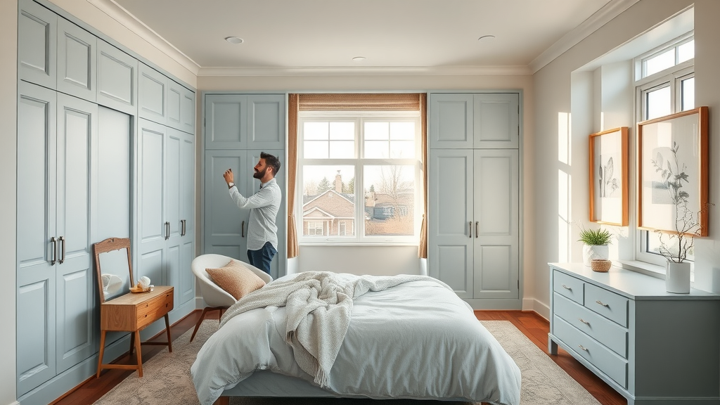 Interior painting Chesterfield specialist refreshing a serene bedroom space.