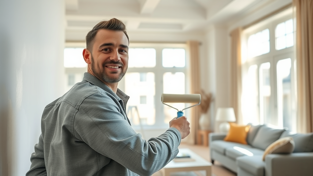 Local painting contractor painting living room walls for flawless finish