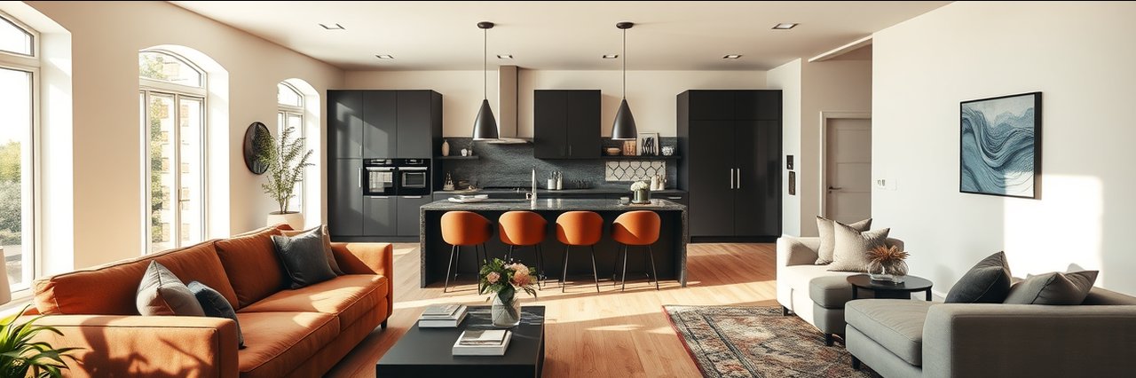 Contemporary open-plan living space showcasing work by residential painting experts.