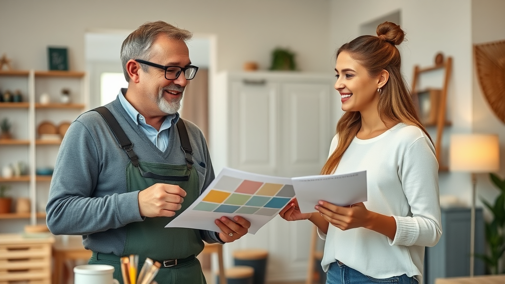 Residential painting expert advising homeowner on cost-saving color choices