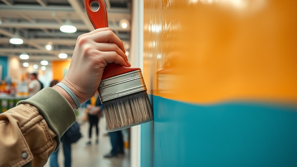 Professional commercial painter detailing wall in Chesterfield retail store