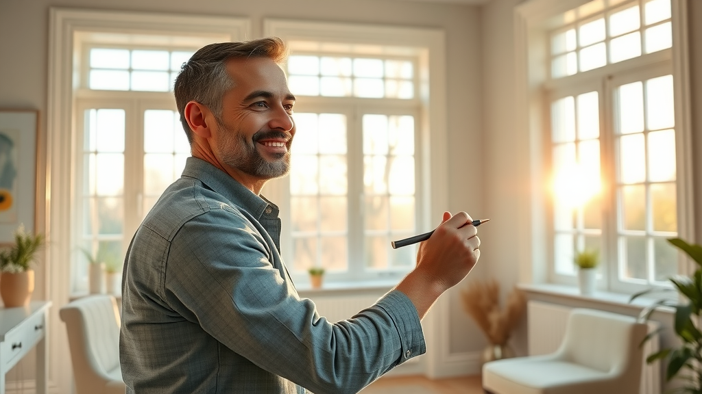 Painter perfects sash window with sunlight, showcasing commercial domestic painting.
