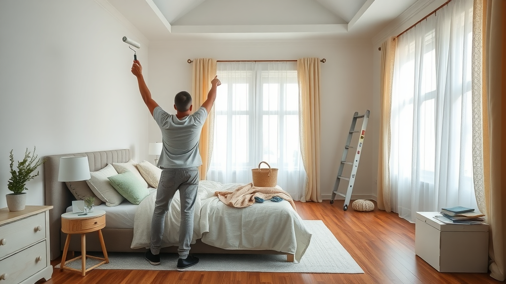 Professional painting services transforming serene bedroom with quality finish