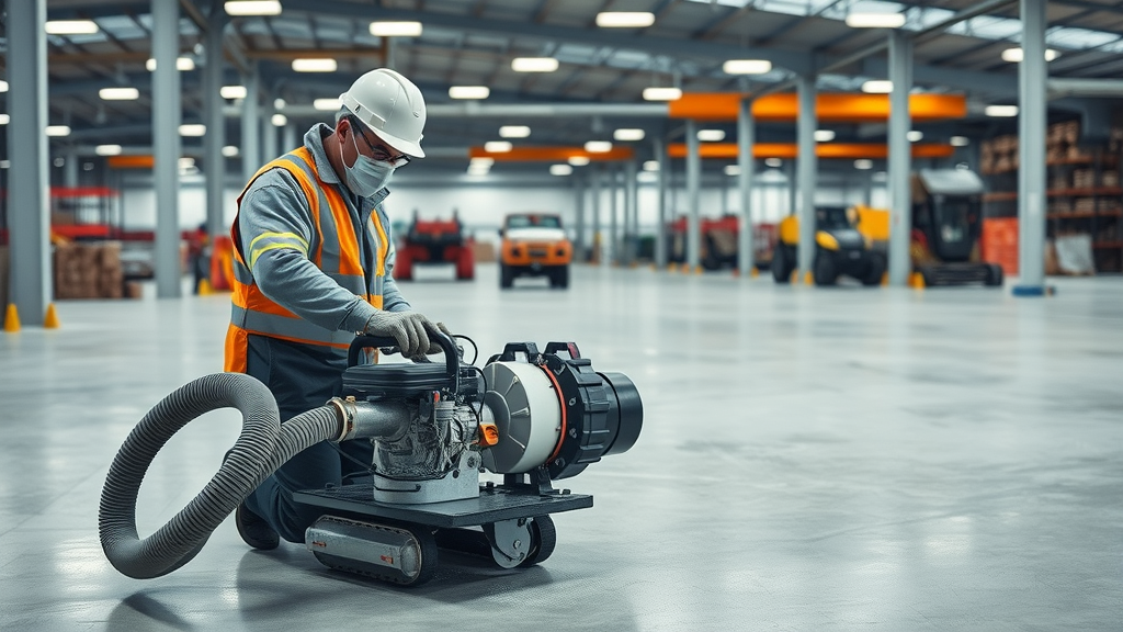Dustless concrete grinding in action for spotless, mess-free industrial floors.