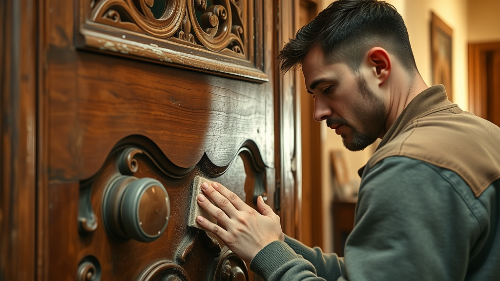 Expert timber restoration repairs on historic wooden door detail