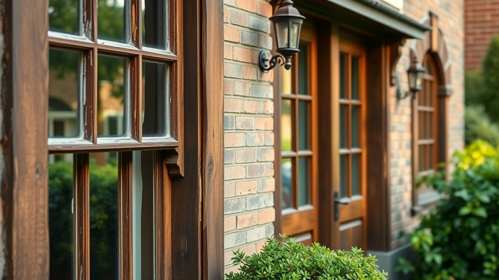 Timber restoration repairs in progress on period home window and door frames