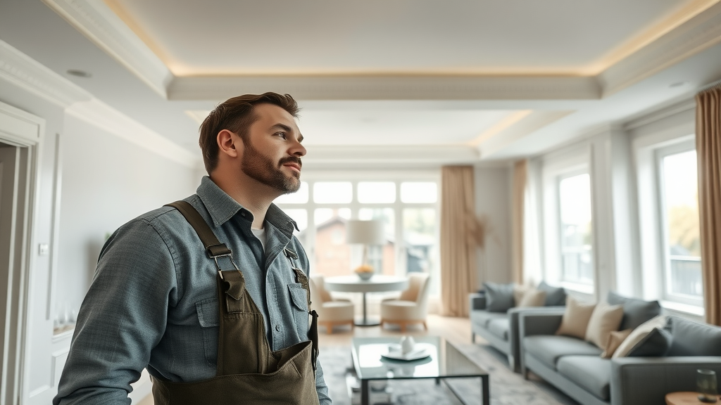 Gyproc coving specialist installing elegant gypsum coving in a modern living room