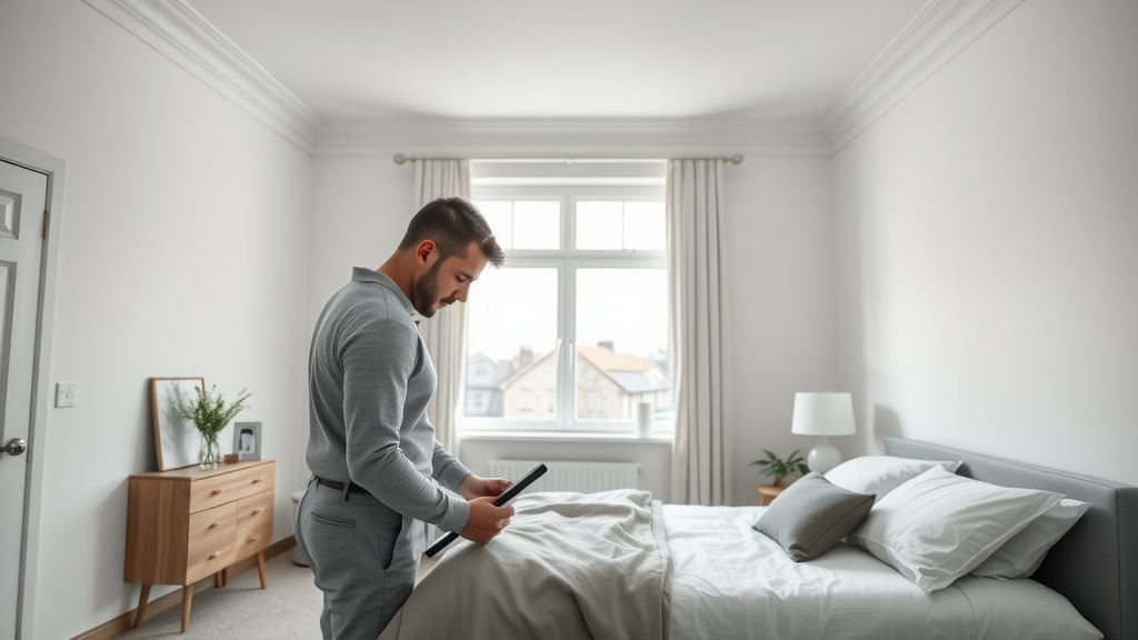 Gyproc coving specialist adding seamless coving to a modern minimalist bedroom