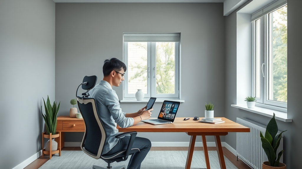 Professional interior decorator using video guidance in home office